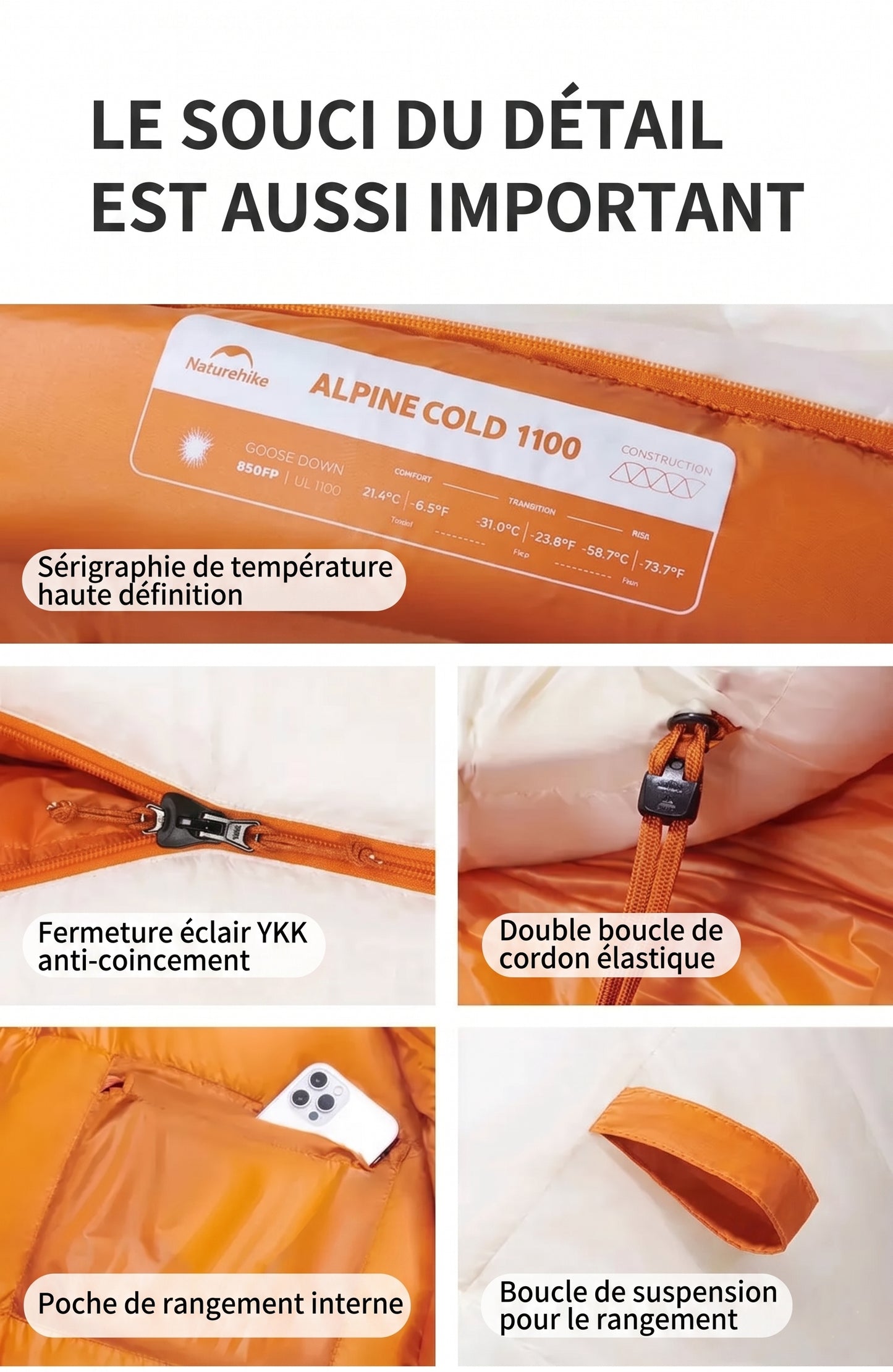 Sac de couchage grand froid 21.4°C | Naturehike UL1100